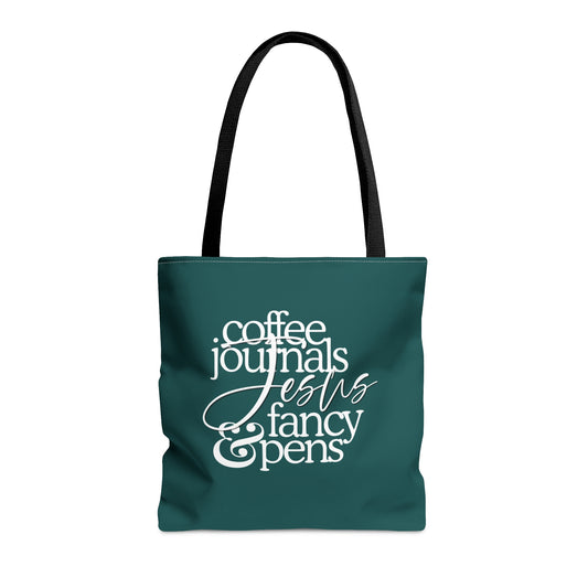 Jesus, Coffee, Journals & Fancy Pens Tote Bag